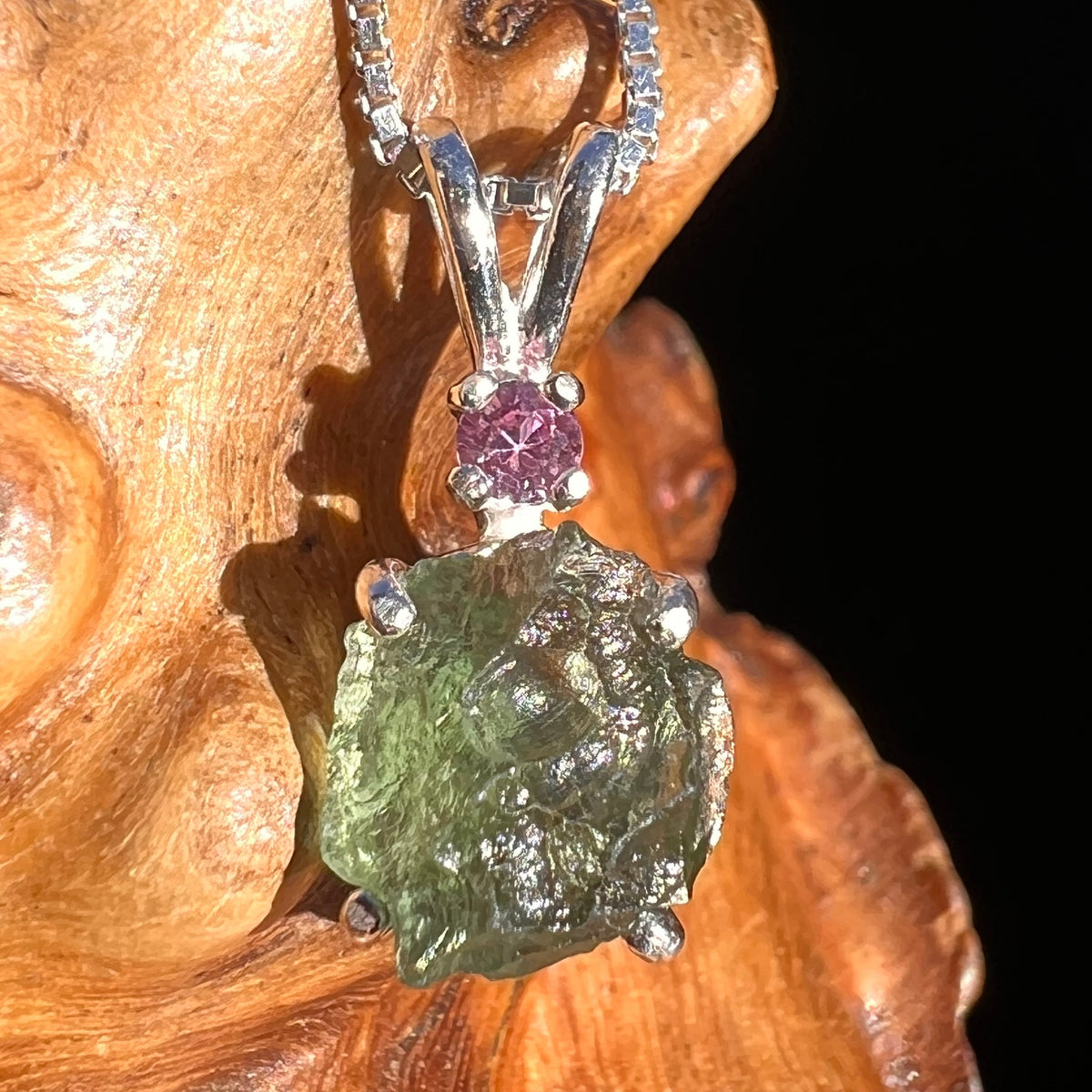 Moldavite & Pink Sapphire Necklace Sterling Silver #5047-Moldavite Life