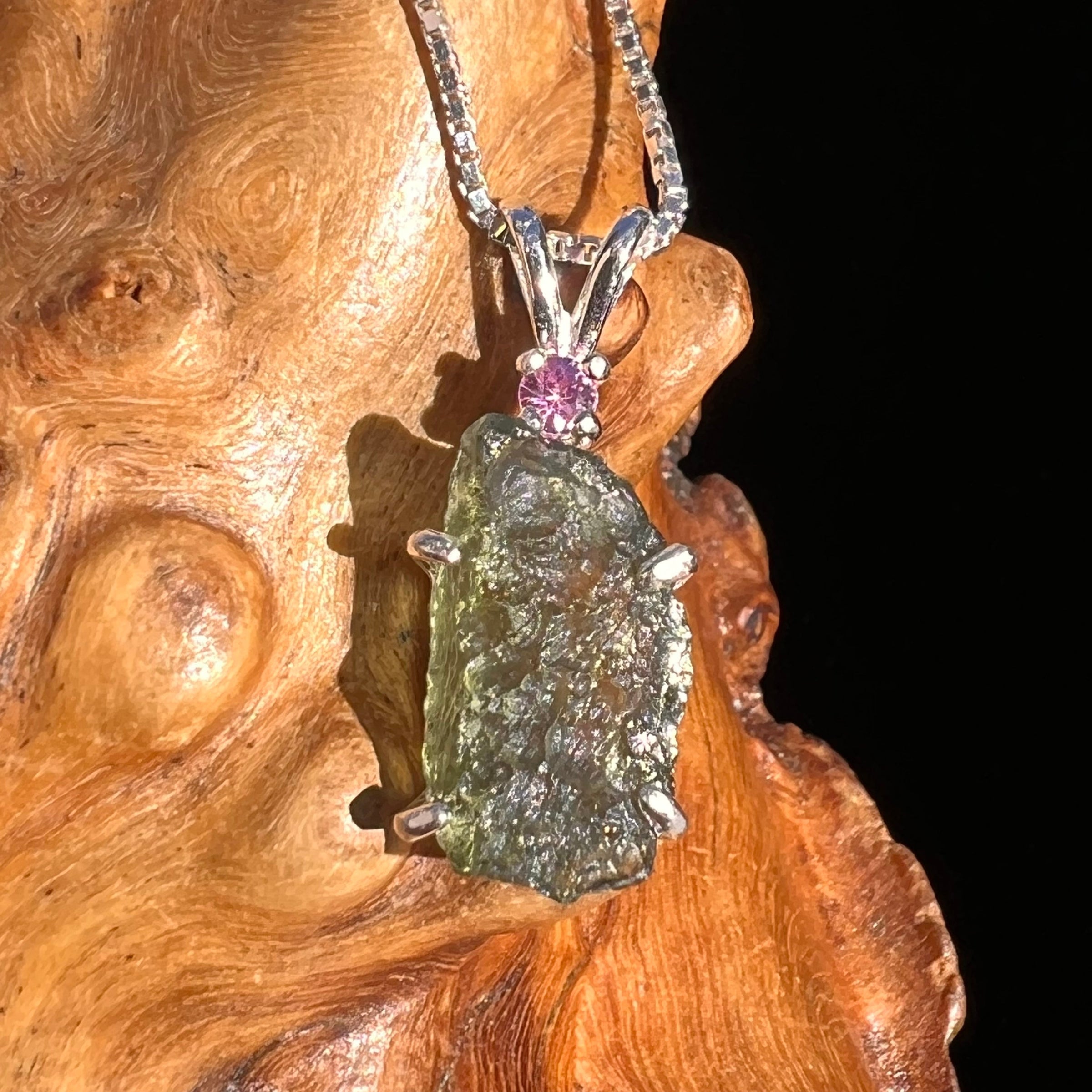 Moldavite & Pink Sapphire Necklace Sterling Silver #5048-Moldavite Life