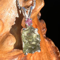 Moldavite & Pink Sapphire Necklace Sterling Silver #5049-Moldavite Life