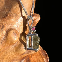 Moldavite & Pink Sapphire Necklace Sterling Silver #5050-Moldavite Life