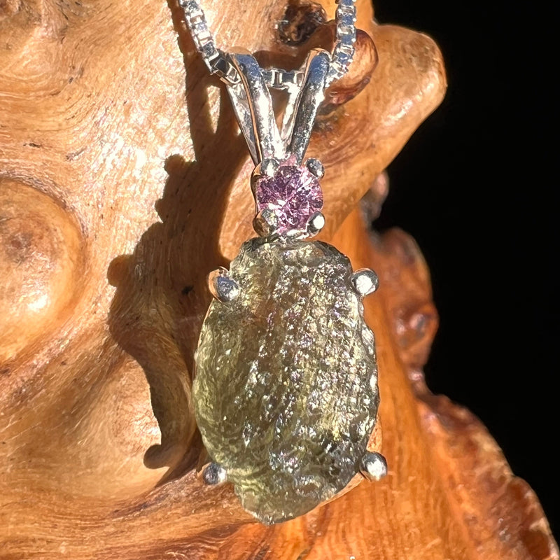 Moldavite & Pink Sapphire Necklace Sterling Silver #5051-Moldavite Life