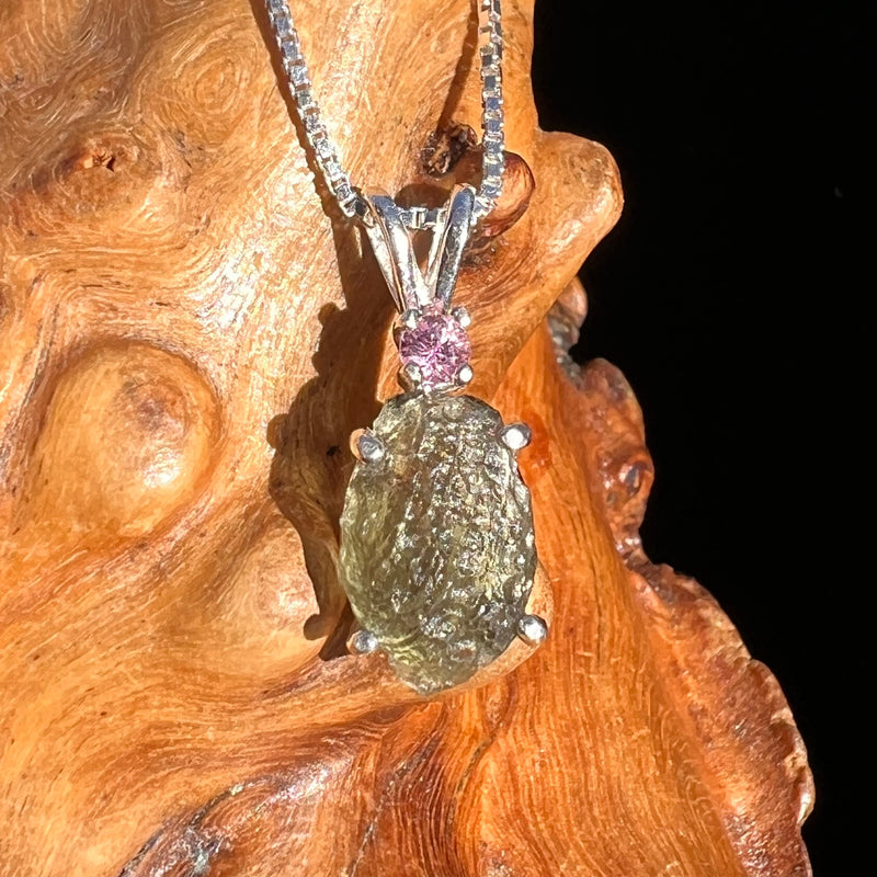Moldavite & Pink Sapphire Necklace Sterling Silver #5051-Moldavite Life