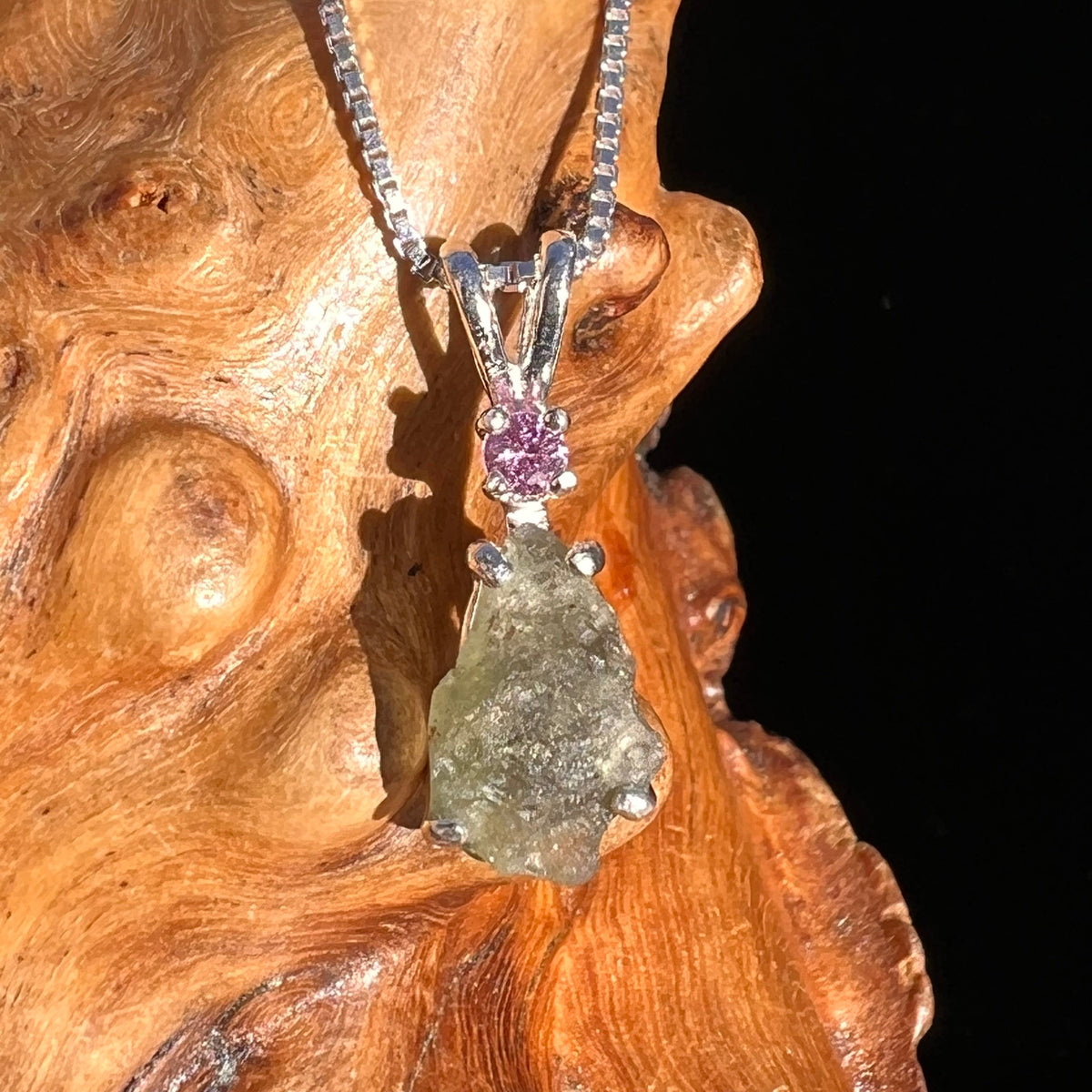 Moldavite & Pink Sapphire Necklace Sterling Silver #5052-Moldavite Life