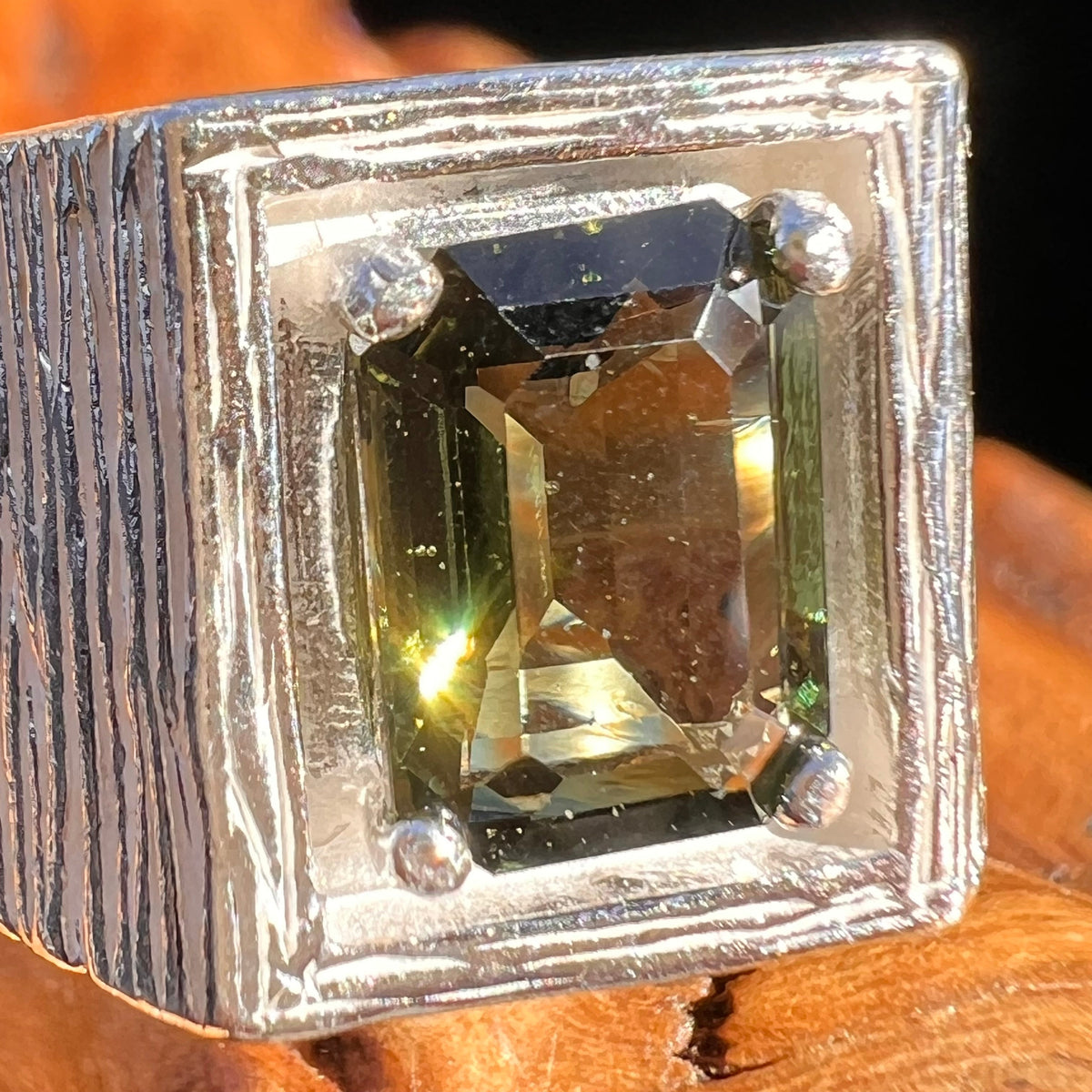 Moldavite Ring Sterling Silver Faceted #6111