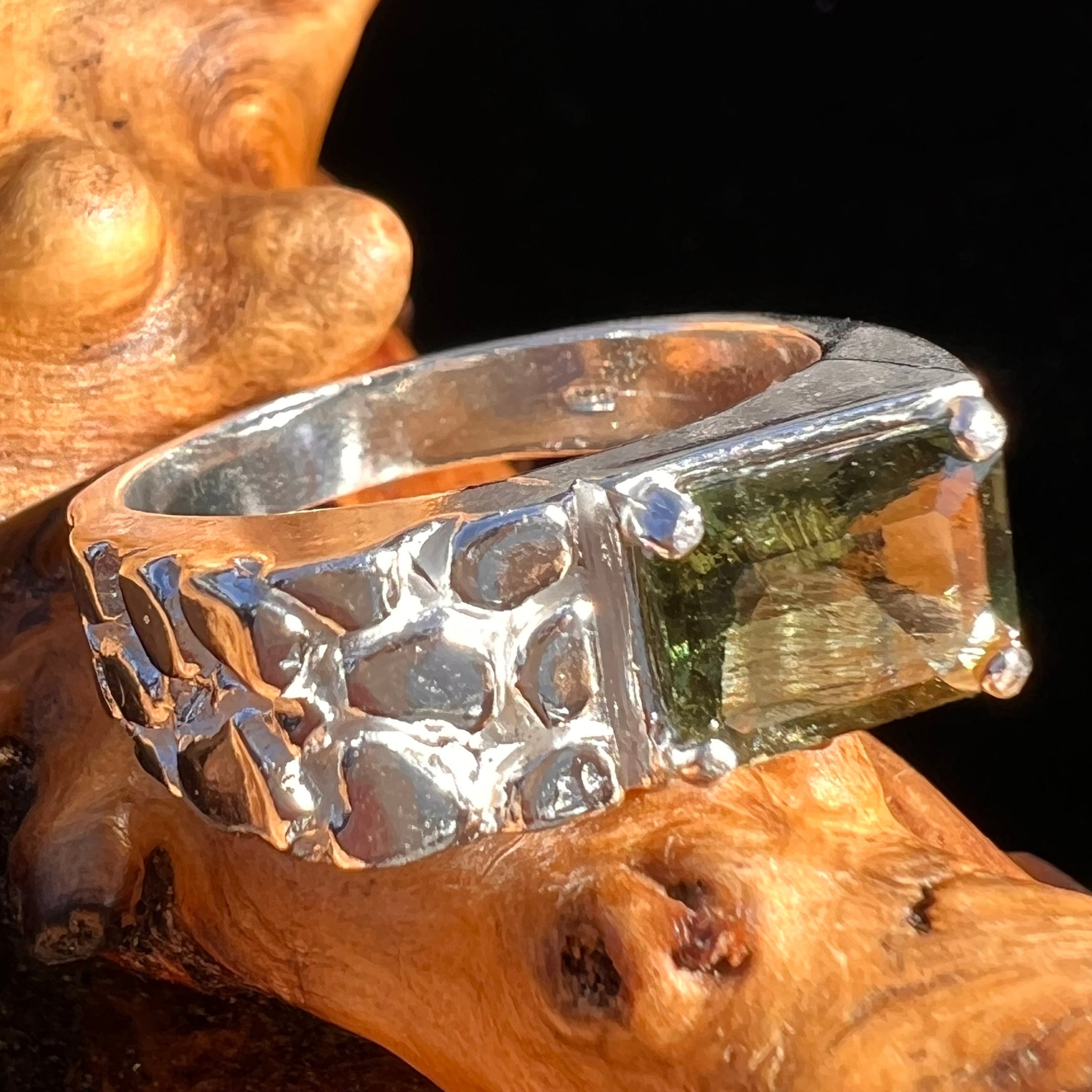 Moldavite Ring Sterling Silver Faceted #6112