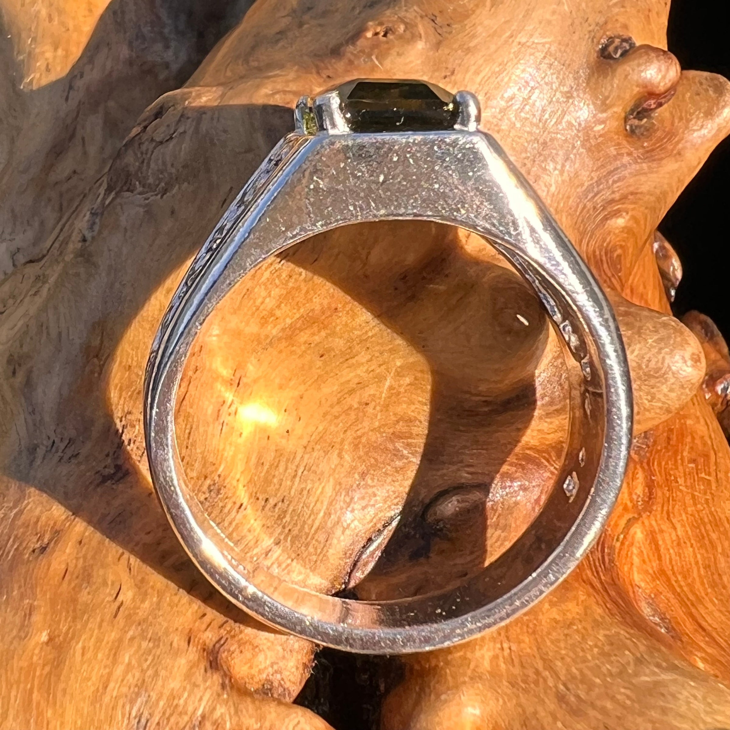 Moldavite Ring Sterling Silver Faceted #6113