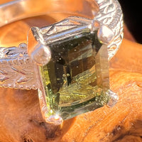Moldavite Ring Sterling Silver Faceted Emerald Cut