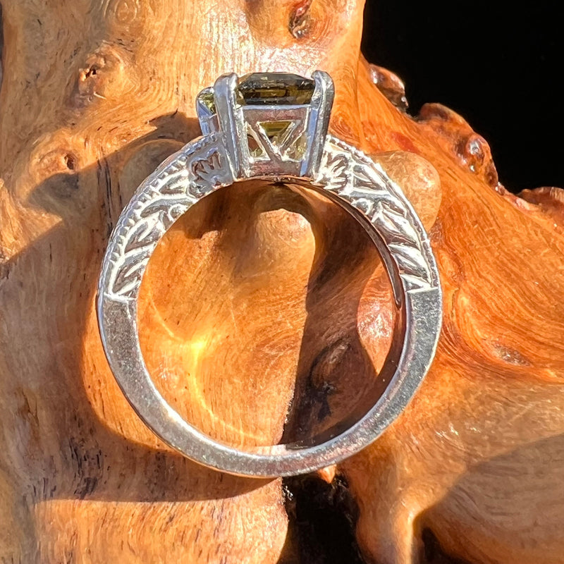 Moldavite Ring Sterling Silver Faceted Emerald Cut