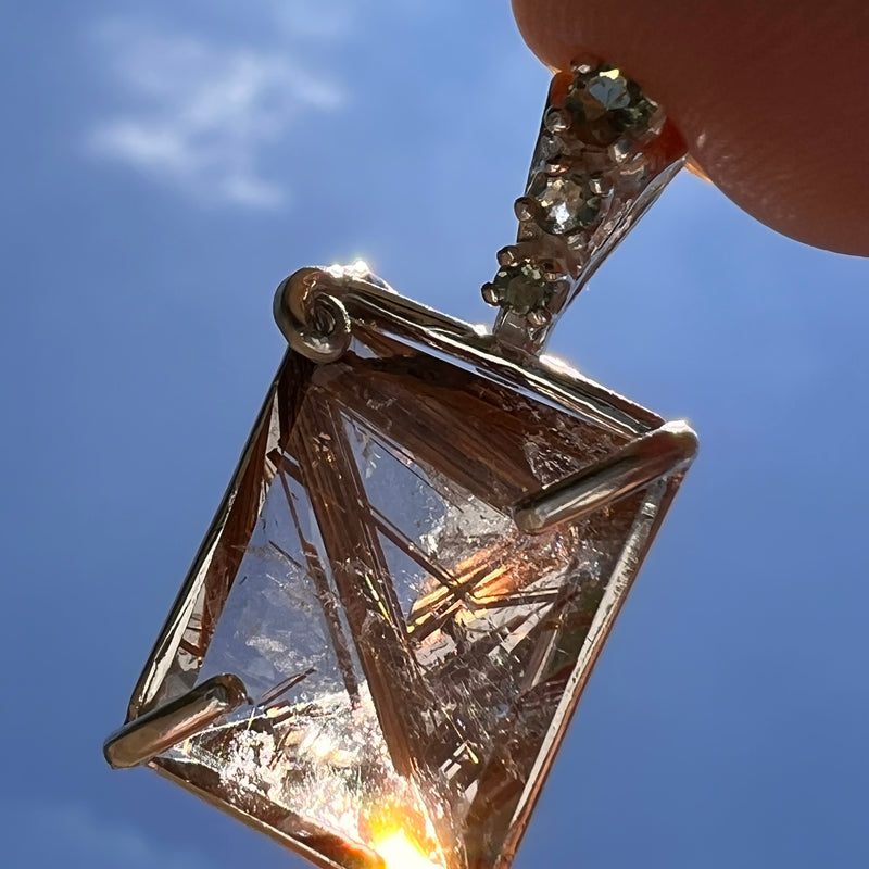 Moldavite & Rutile Quartz Pendant Sterling Silver #6767-Moldavite Life