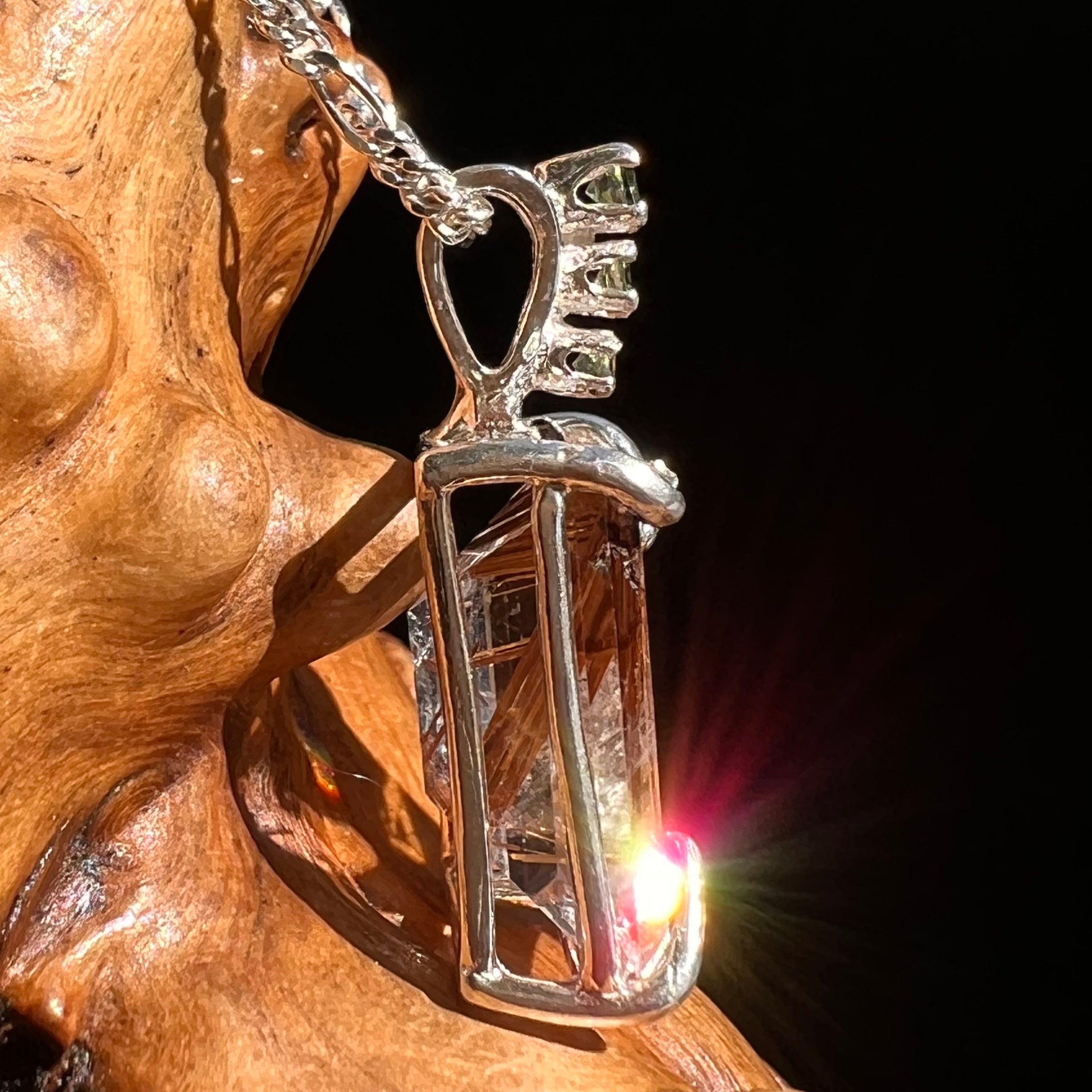 Moldavite & Rutile Quartz Pendant Sterling Silver #6767-Moldavite Life