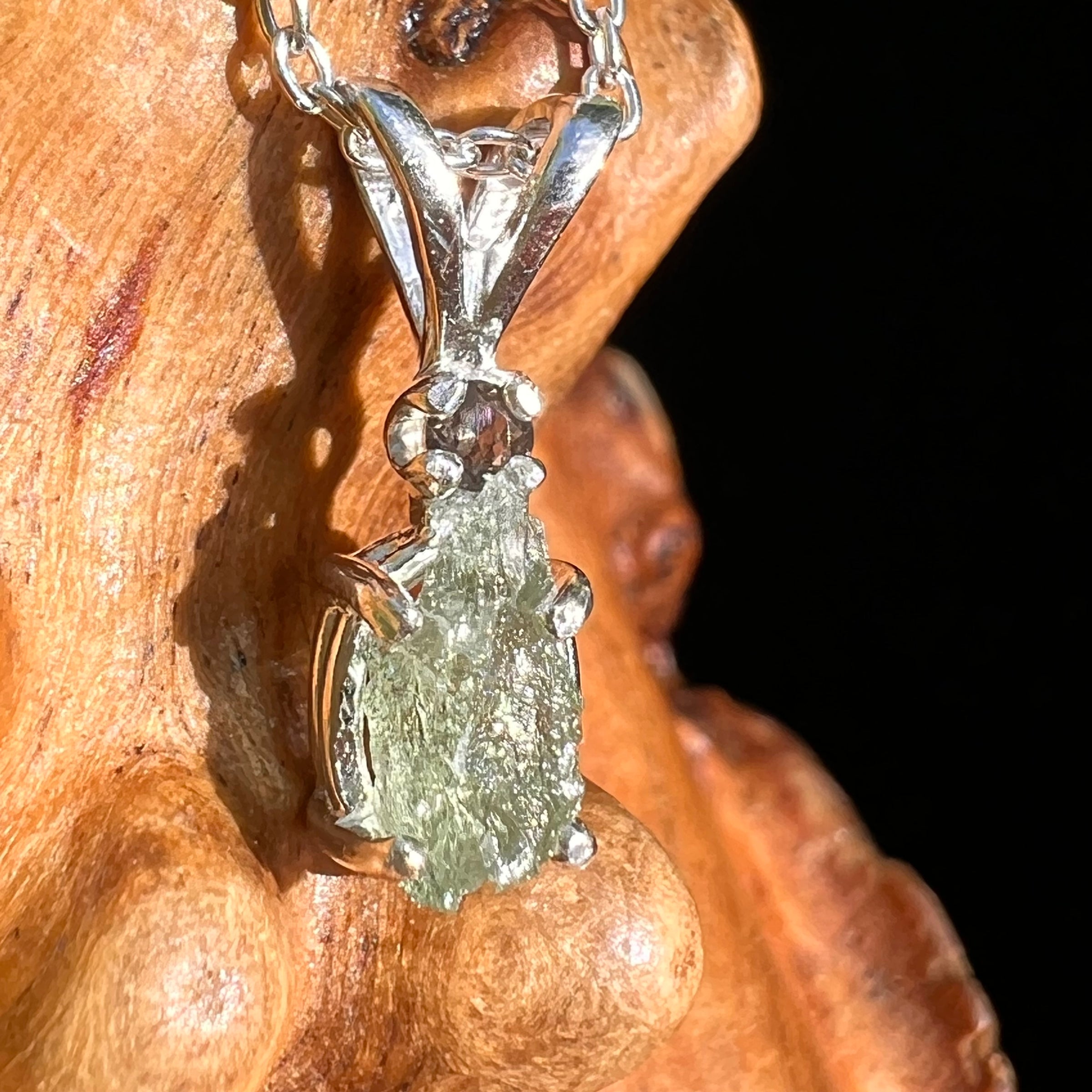 Moldavite & Smokey Quartz Necklace Sterling #7284-Moldavite Life