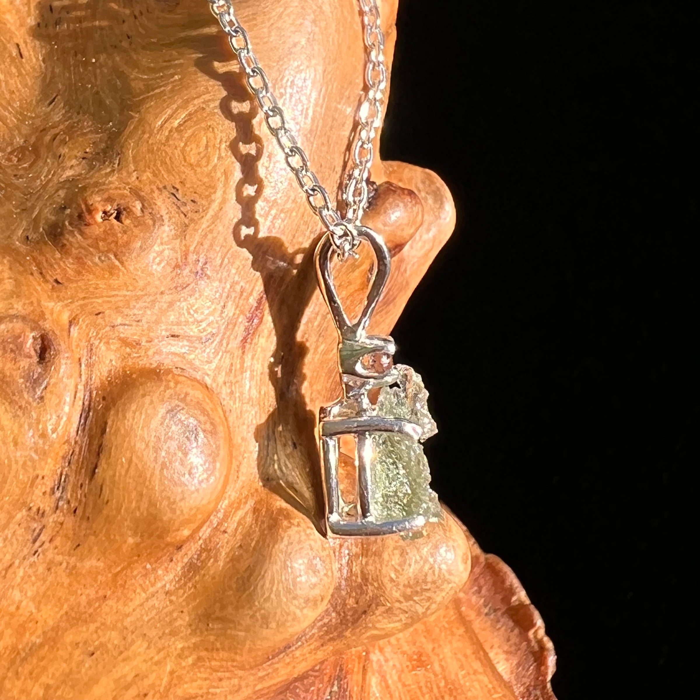 Moldavite & Smokey Quartz Necklace Sterling #7284-Moldavite Life