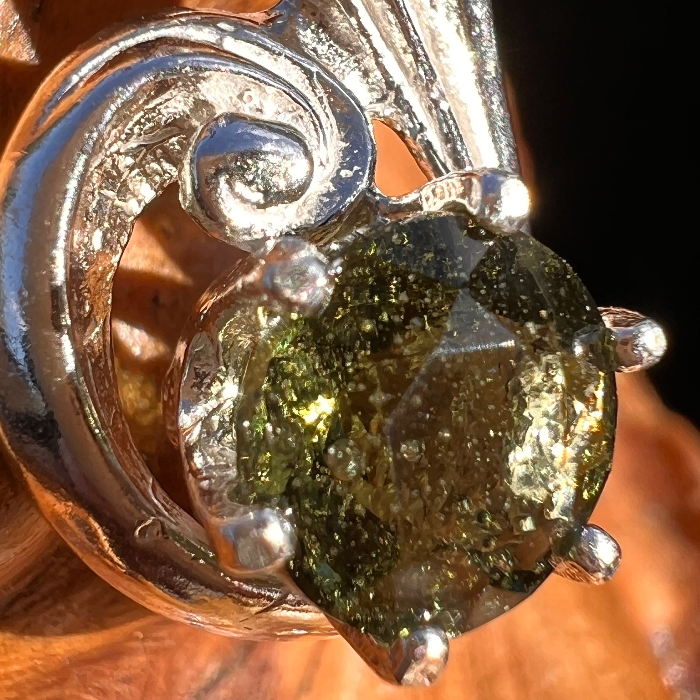 Moldavite Swirl Drop Pendant Sterling #7869-Moldavite Life
