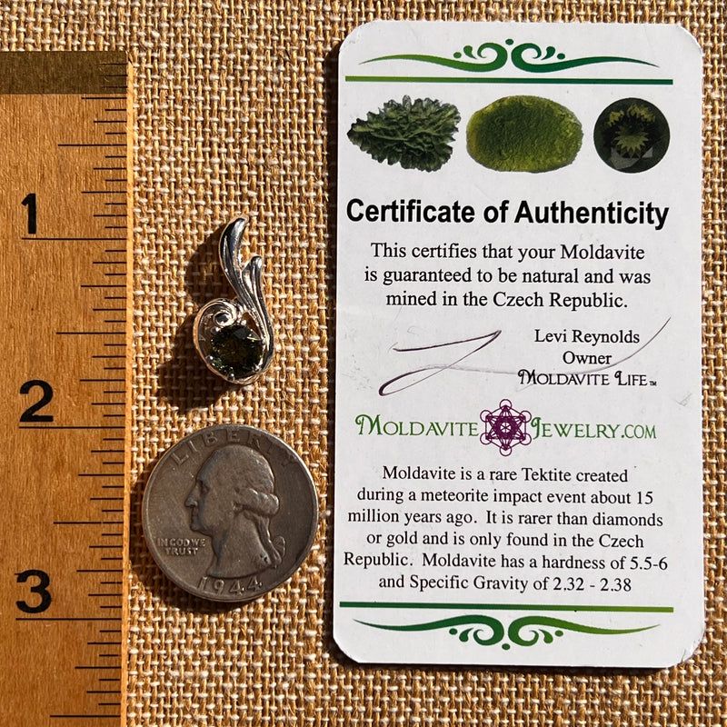 Moldavite Swirl Drop Pendant Sterling #7869-Moldavite Life