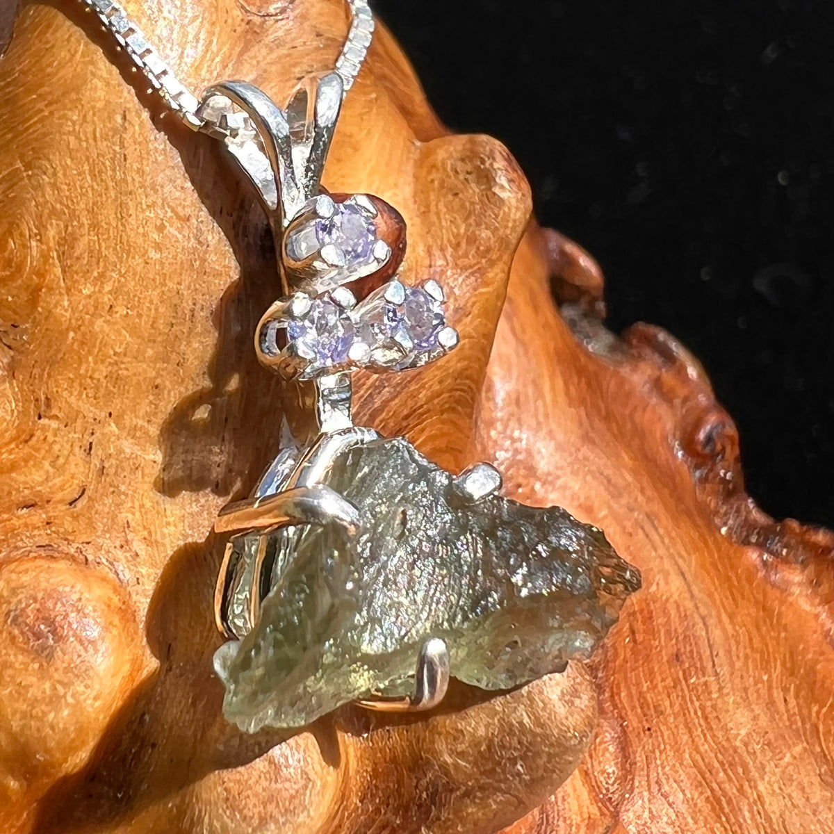 Moldavite & Tanzanite Necklace Sterling Silver #7876-Moldavite Life