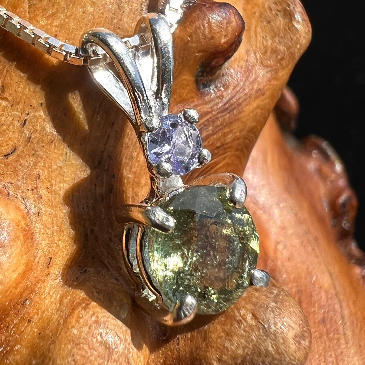 Moldavite & Tanzanite Necklace Sterling Silver #7877-Moldavite Life