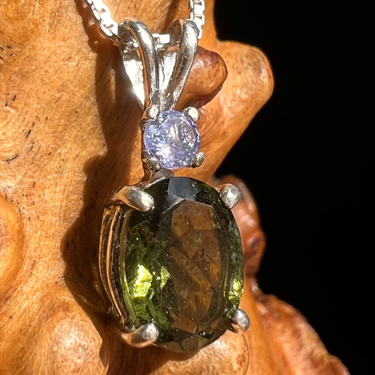 Moldavite & Tanzanite Necklace Sterling Silver #7878-Moldavite Life