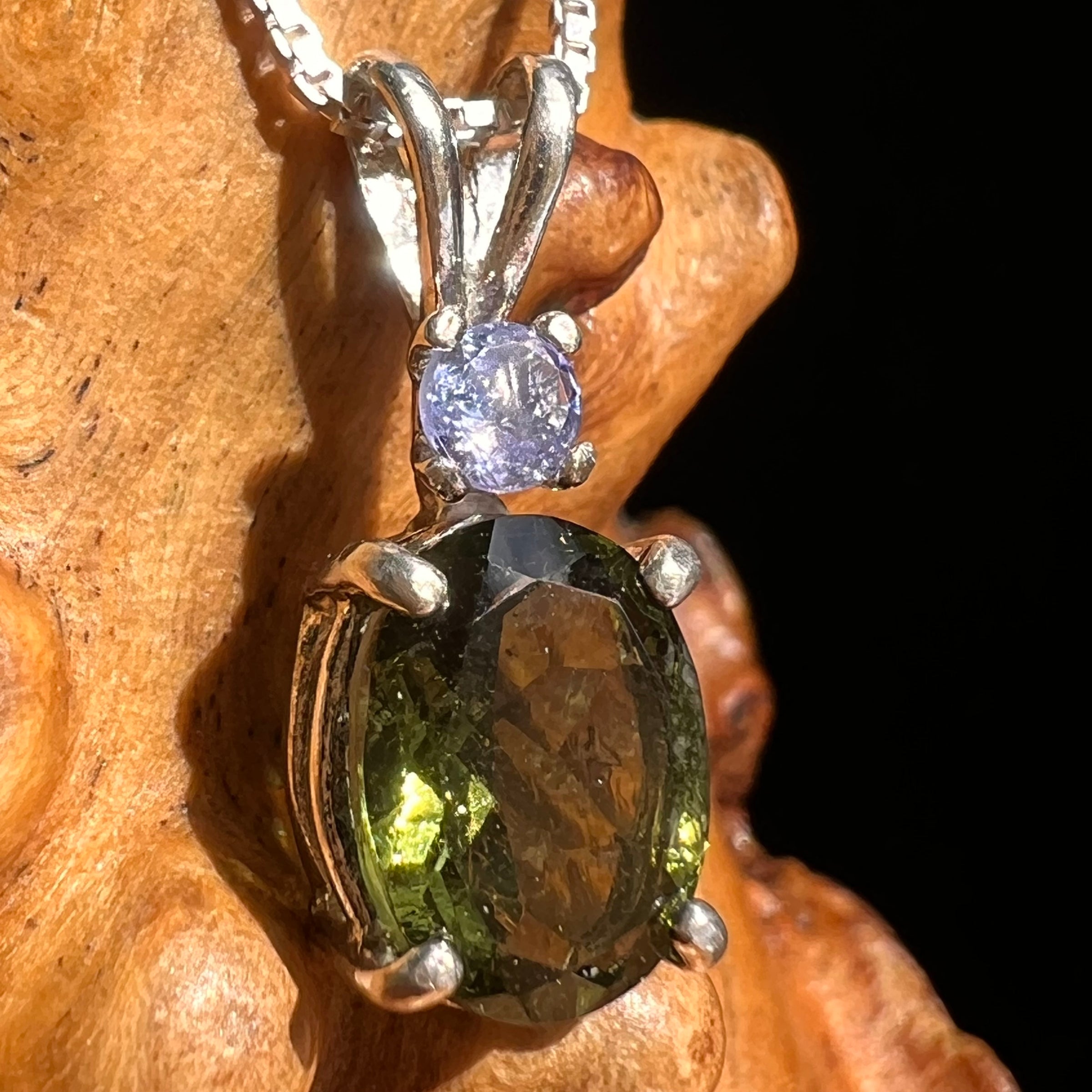 Moldavite & Tanzanite Necklace Sterling Silver #7878-Moldavite Life