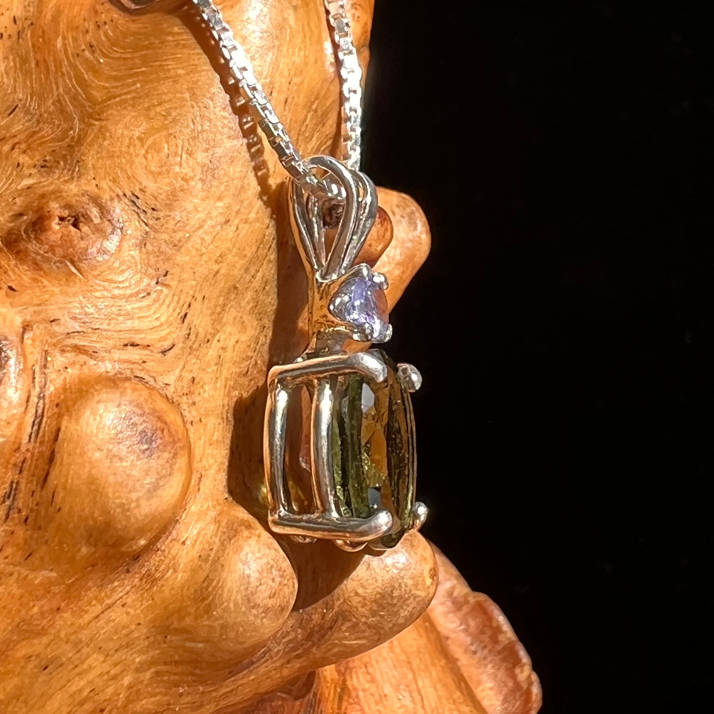 Moldavite & Tanzanite Necklace Sterling Silver #7878-Moldavite Life