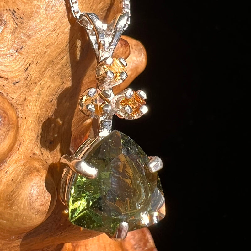 Moldavite & Triple Citrine Necklace Sterling Silver #6673-Moldavite Life