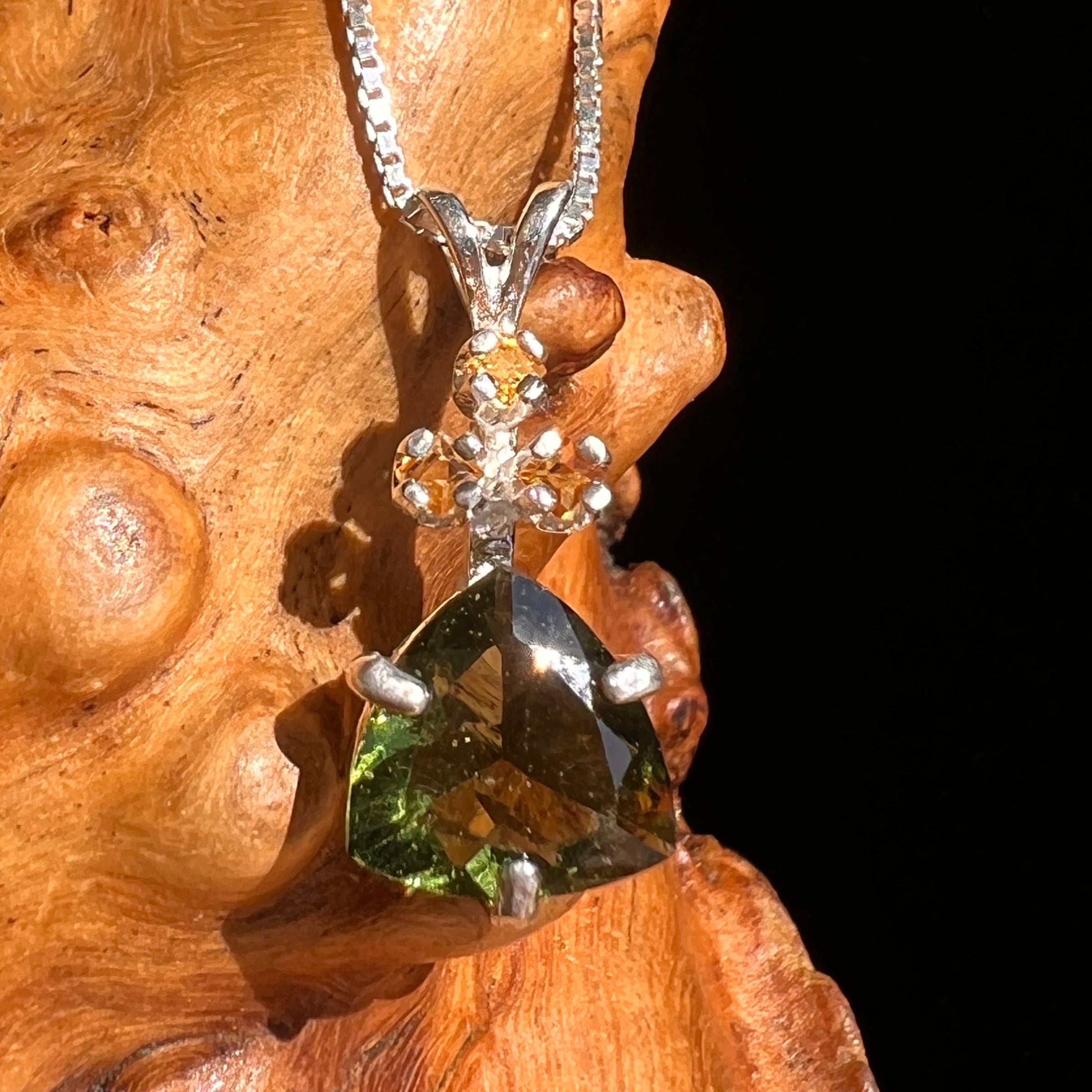 Moldavite & Triple Citrine Necklace Sterling Silver #6673-Moldavite Life