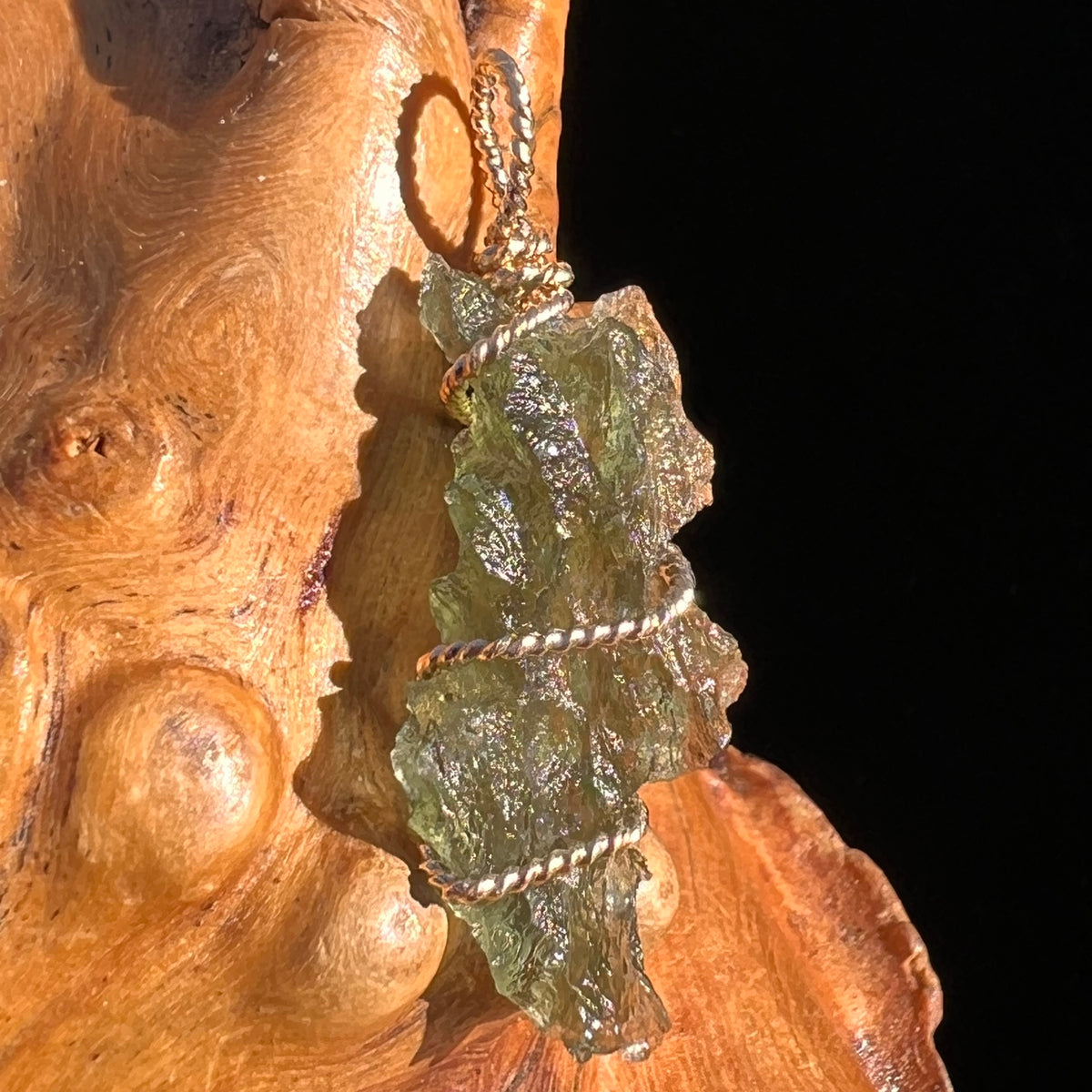 Moldavite Wire Wrapped Pendant 14k GF #8179-Moldavite Life