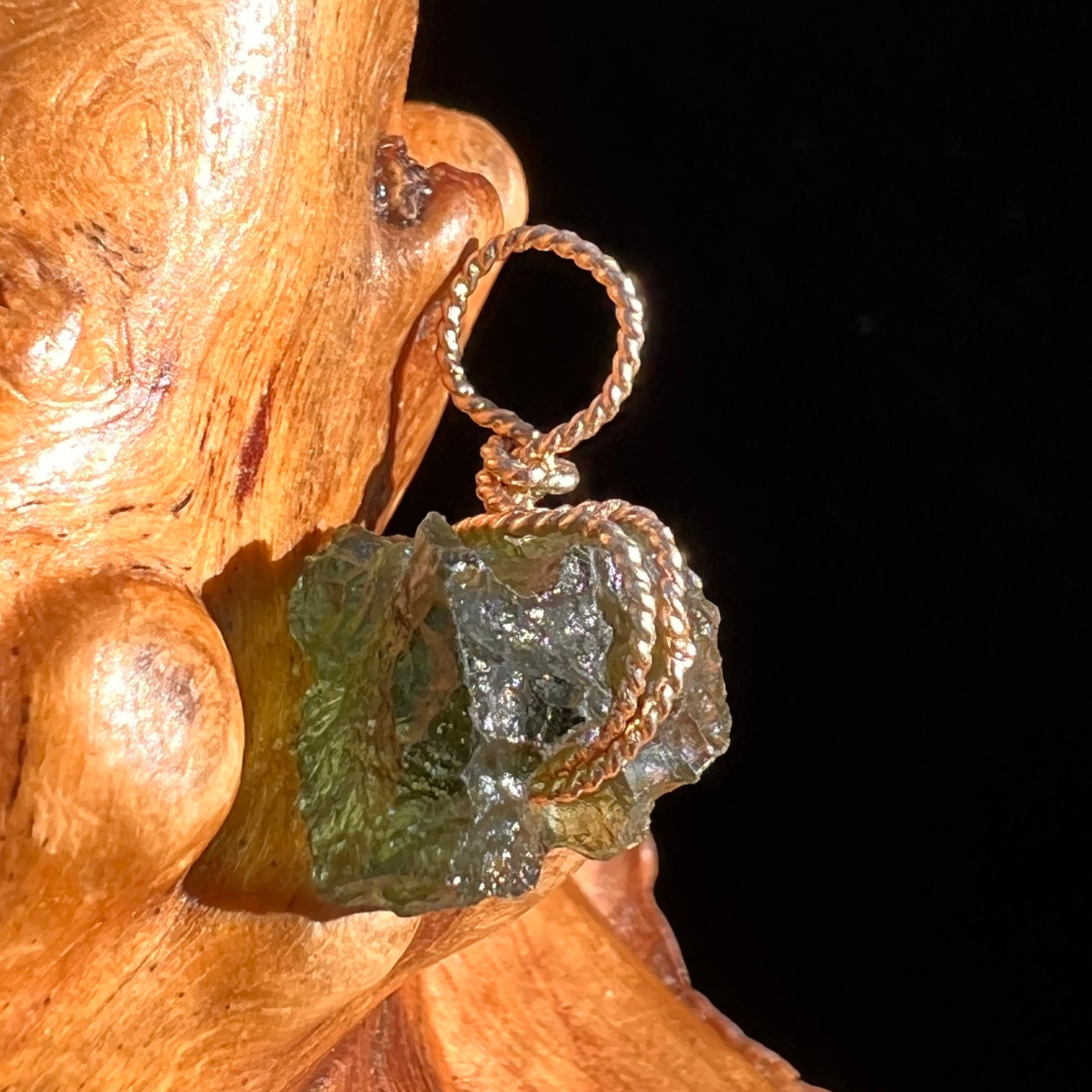 Moldavite Wire Wrapped Pendant 14k GF #8181-Moldavite Life