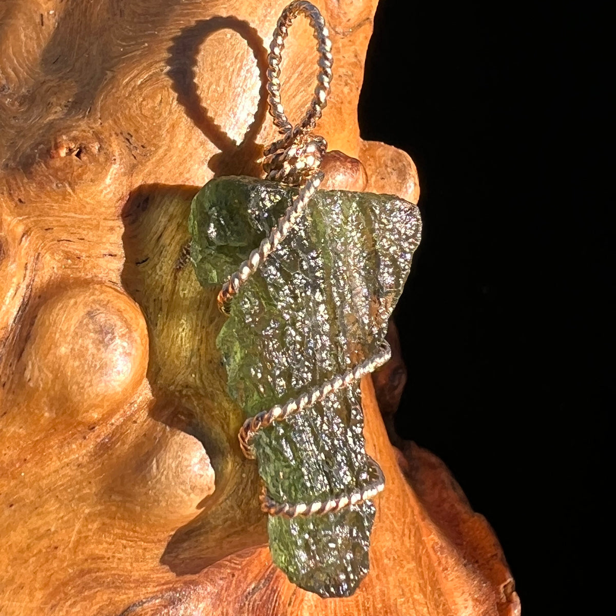 Moldavite Wire Wrapped Pendant 14k GF #8182-Moldavite Life
