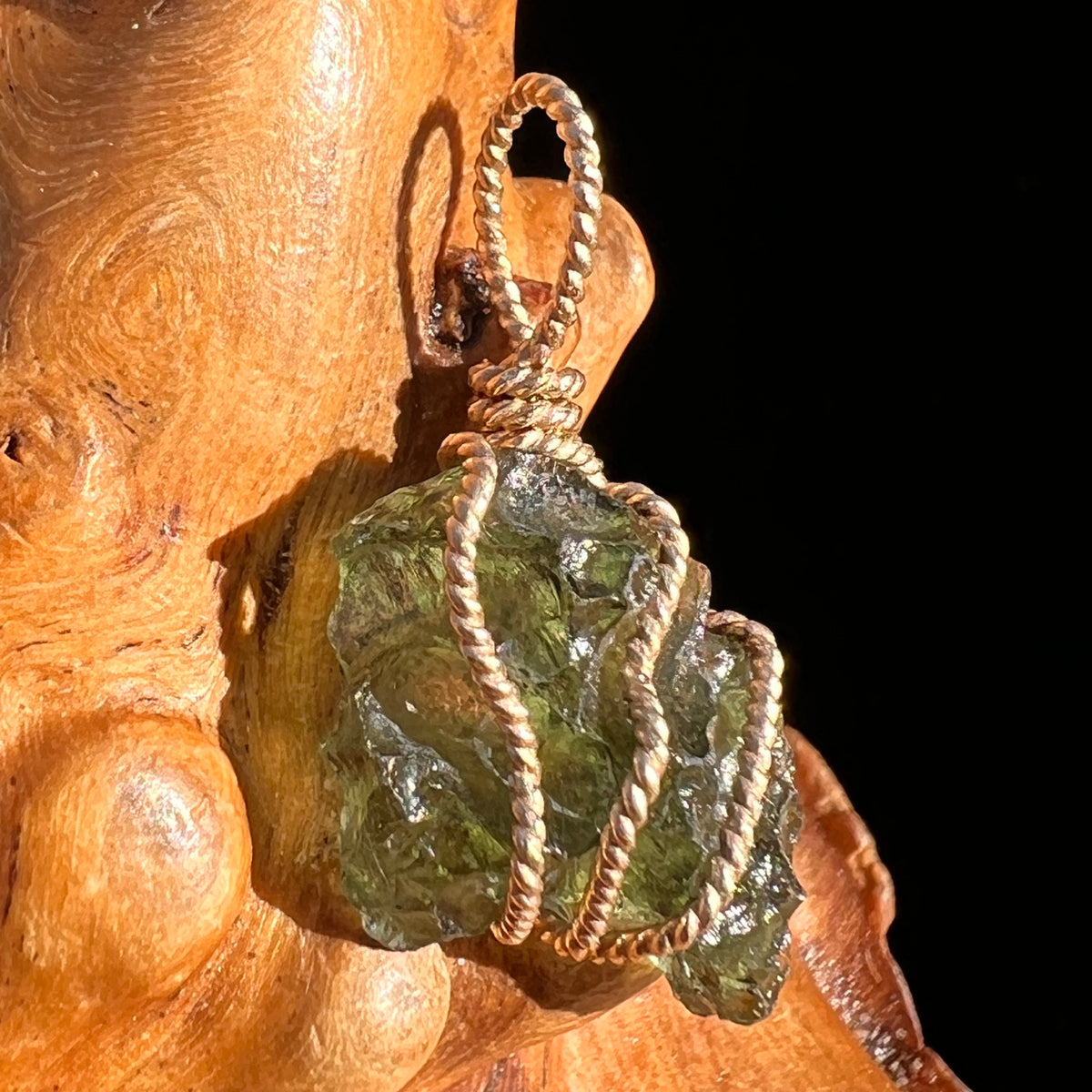 Moldavite Wire Wrapped Pendant 14k GF #8185-Moldavite Life