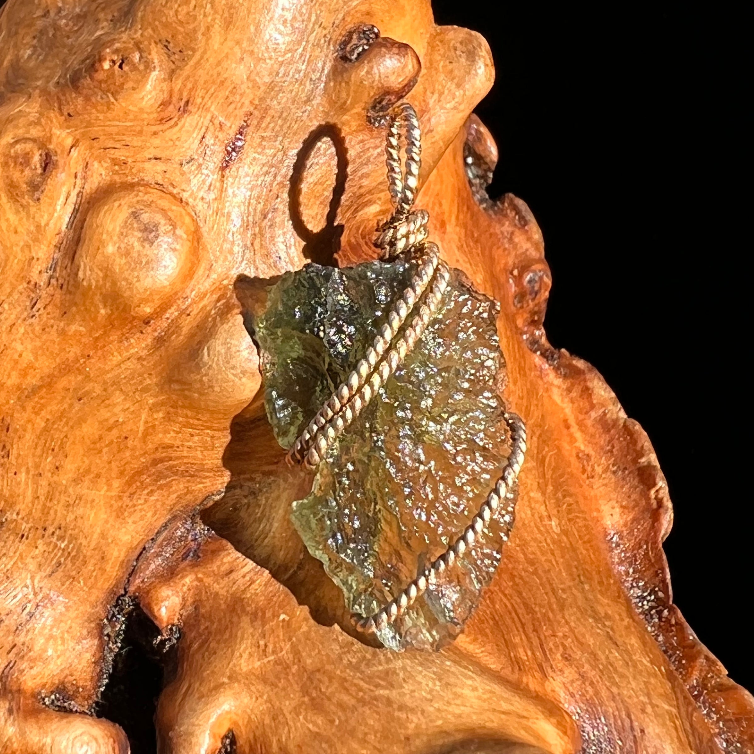 Moldavite Wire Wrapped Pendant 14k GF #8186-Moldavite Life