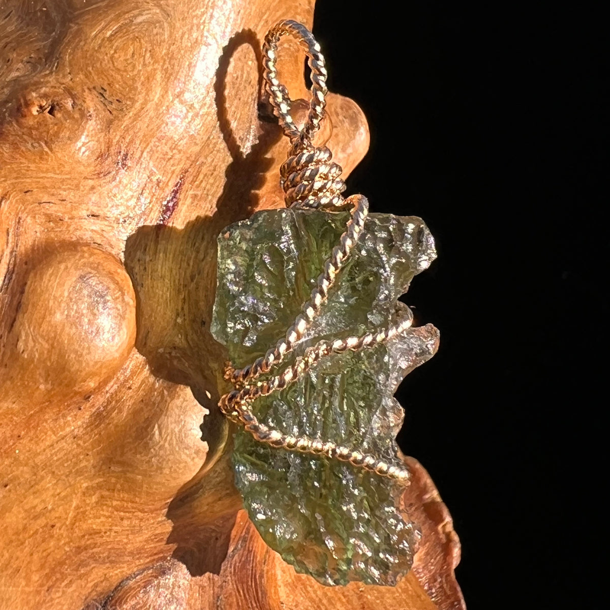 Moldavite Wire Wrapped Pendant 14k GF #8187-Moldavite Life
