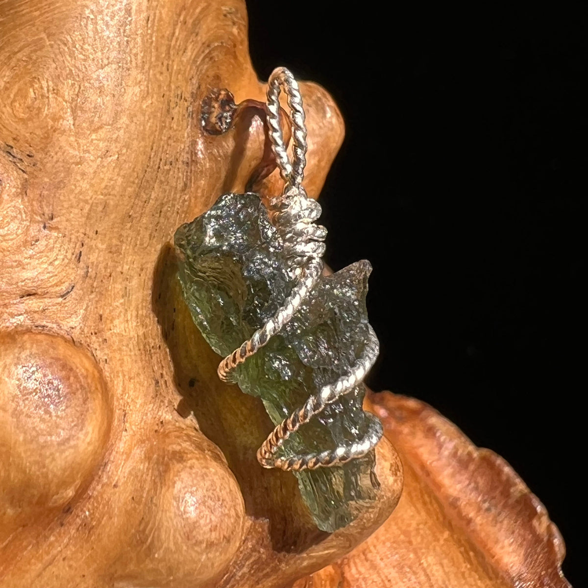 Moldavite Wire Wrapped Pendant Sterling Silver #5282-Moldavite Life