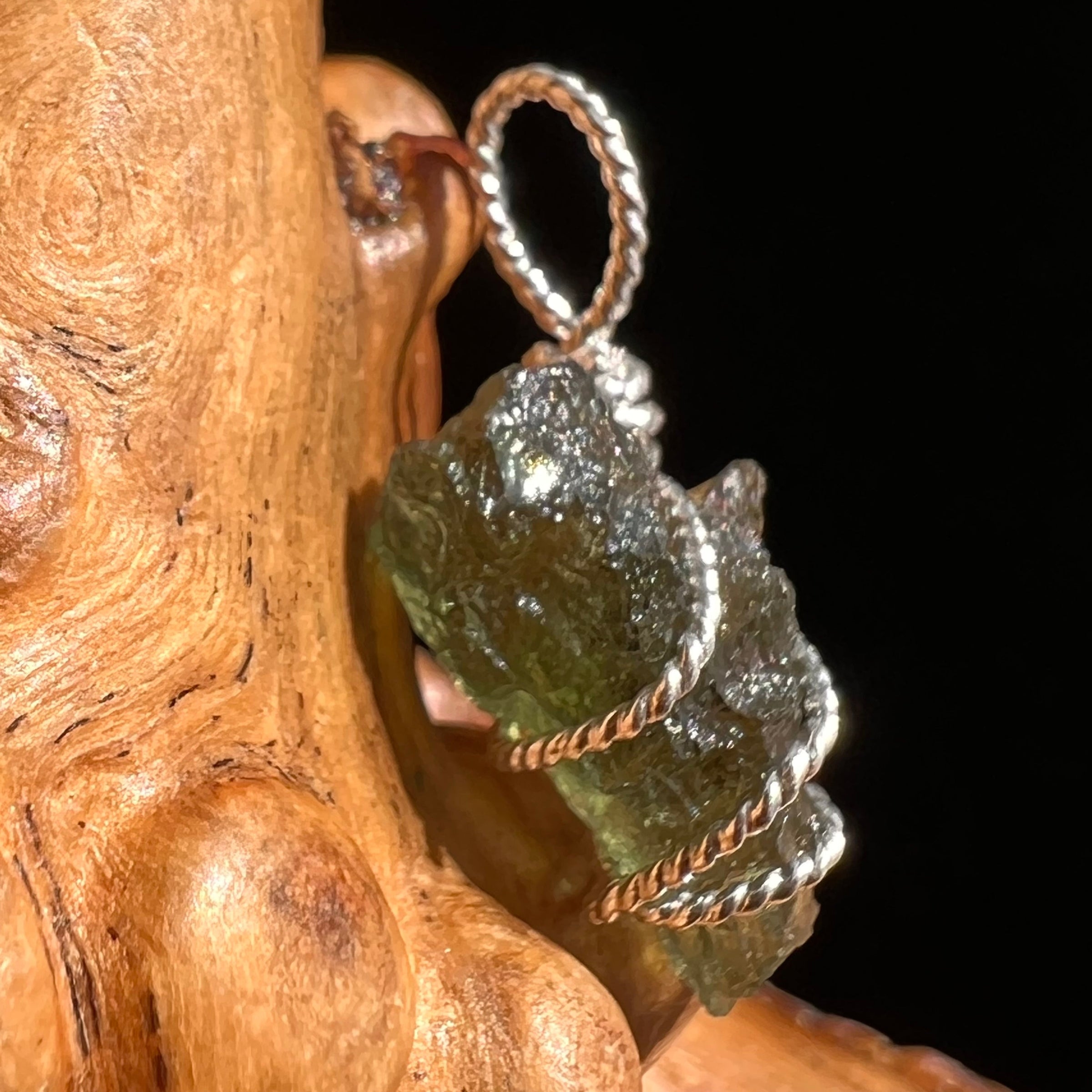 Moldavite Wire Wrapped Pendant Sterling Silver #5282-Moldavite Life