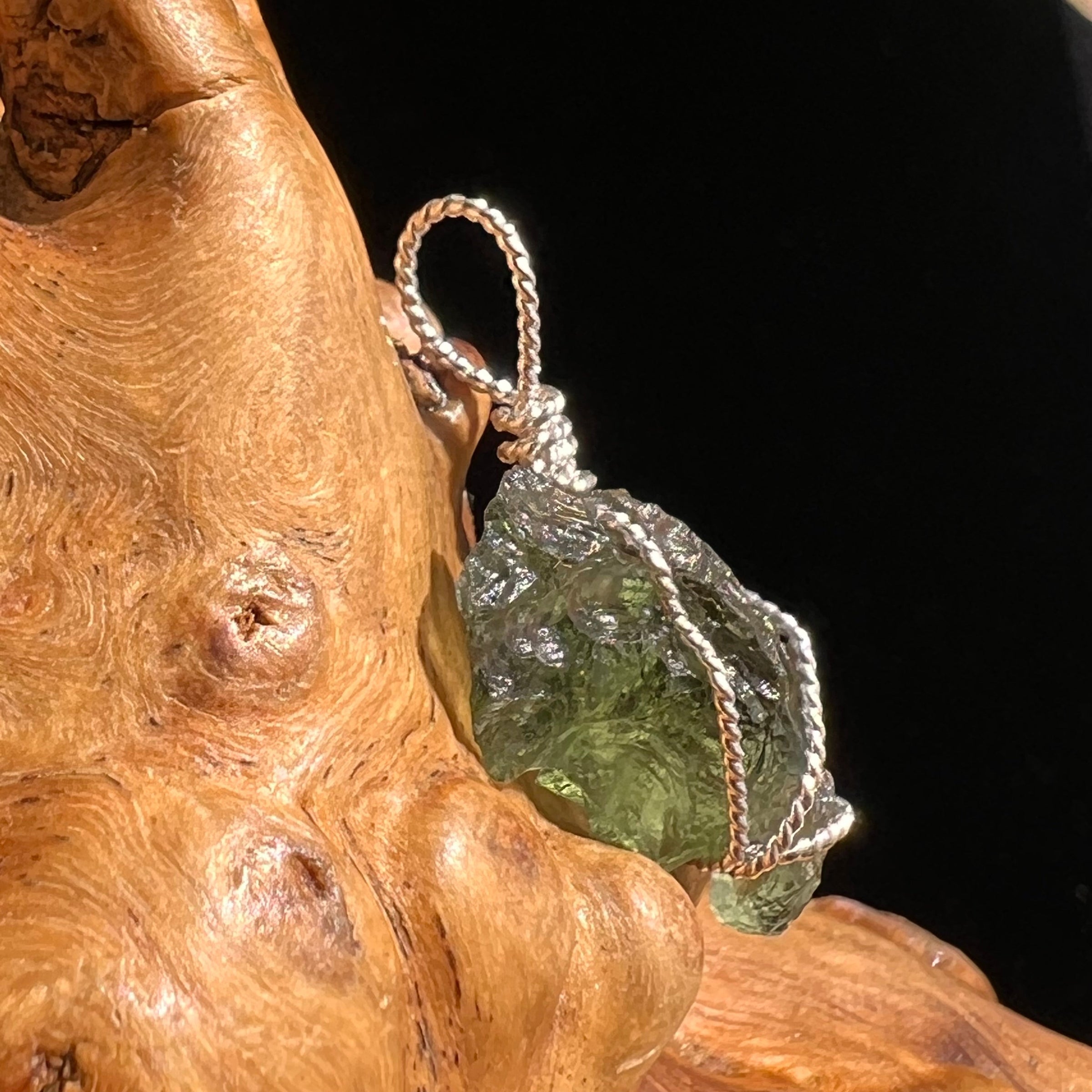 Moldavite Wire Wrapped Pendant Sterling Silver #5284-Moldavite Life