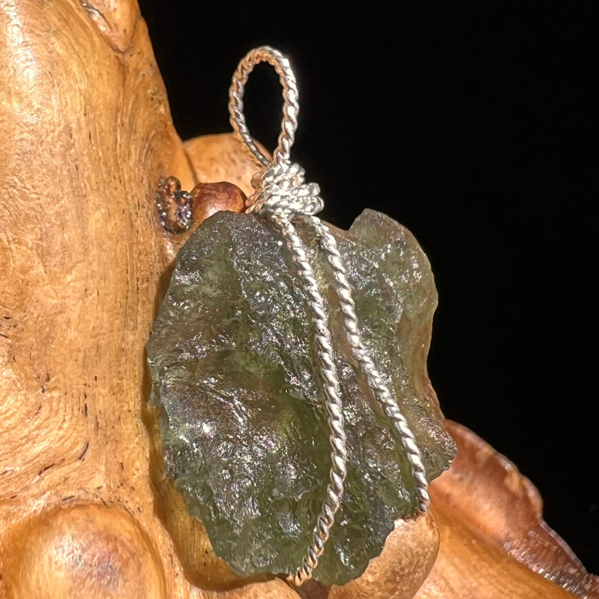 Moldavite Wire Wrapped Pendant Sterling Silver #5285-Moldavite Life