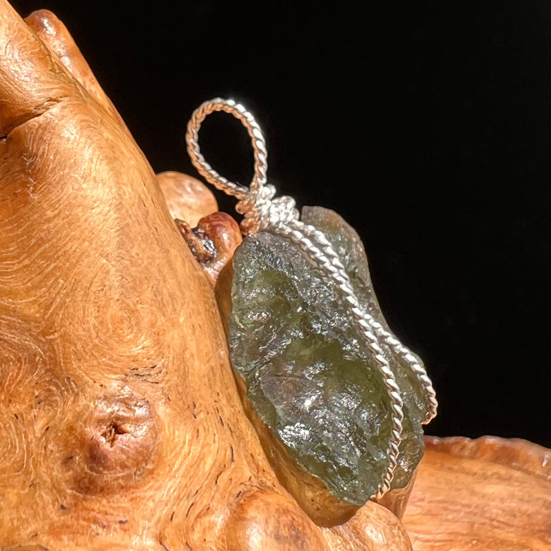 Moldavite Wire Wrapped Pendant Sterling Silver #5285-Moldavite Life