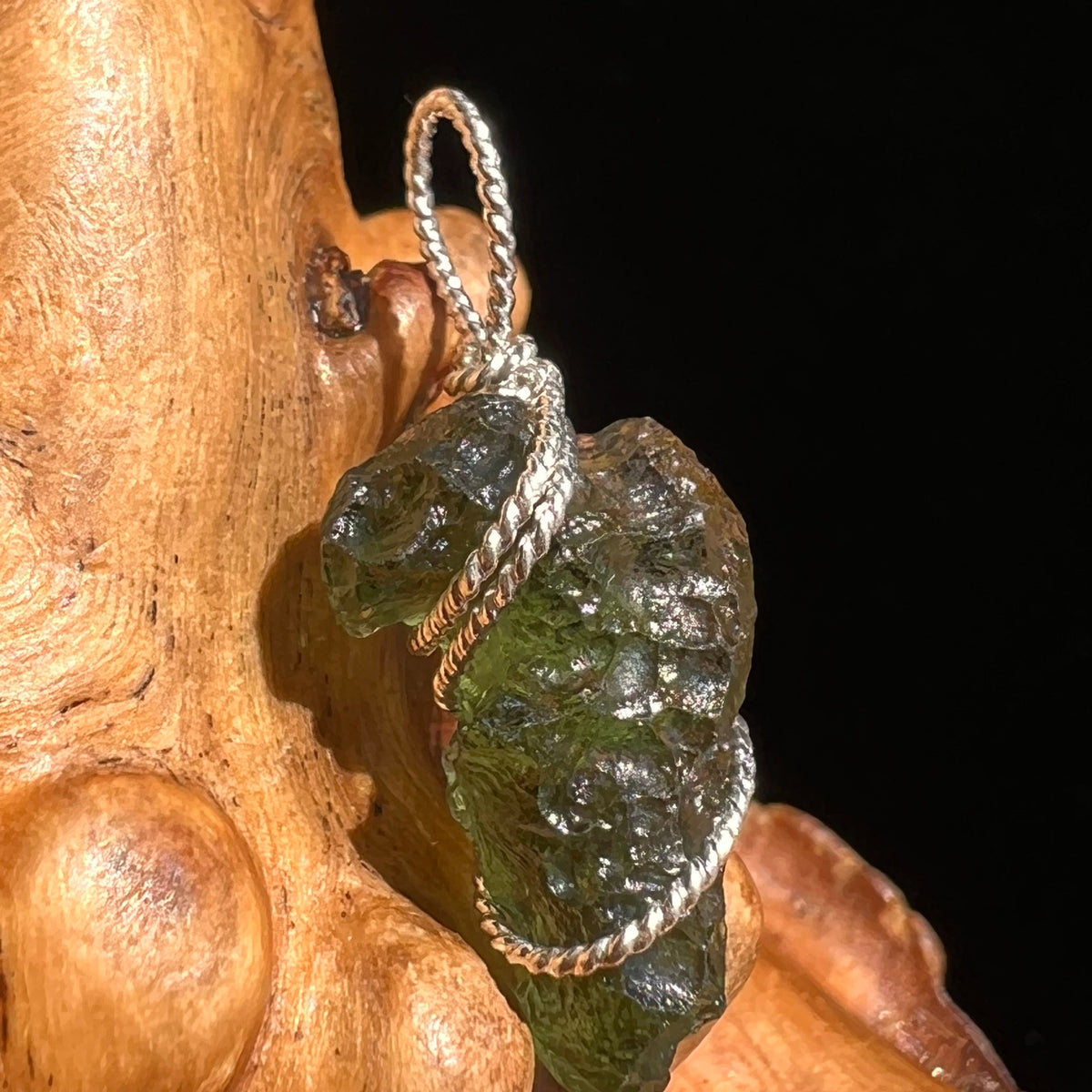 Moldavite Wire Wrapped Pendant Sterling Silver #5288-Moldavite Life