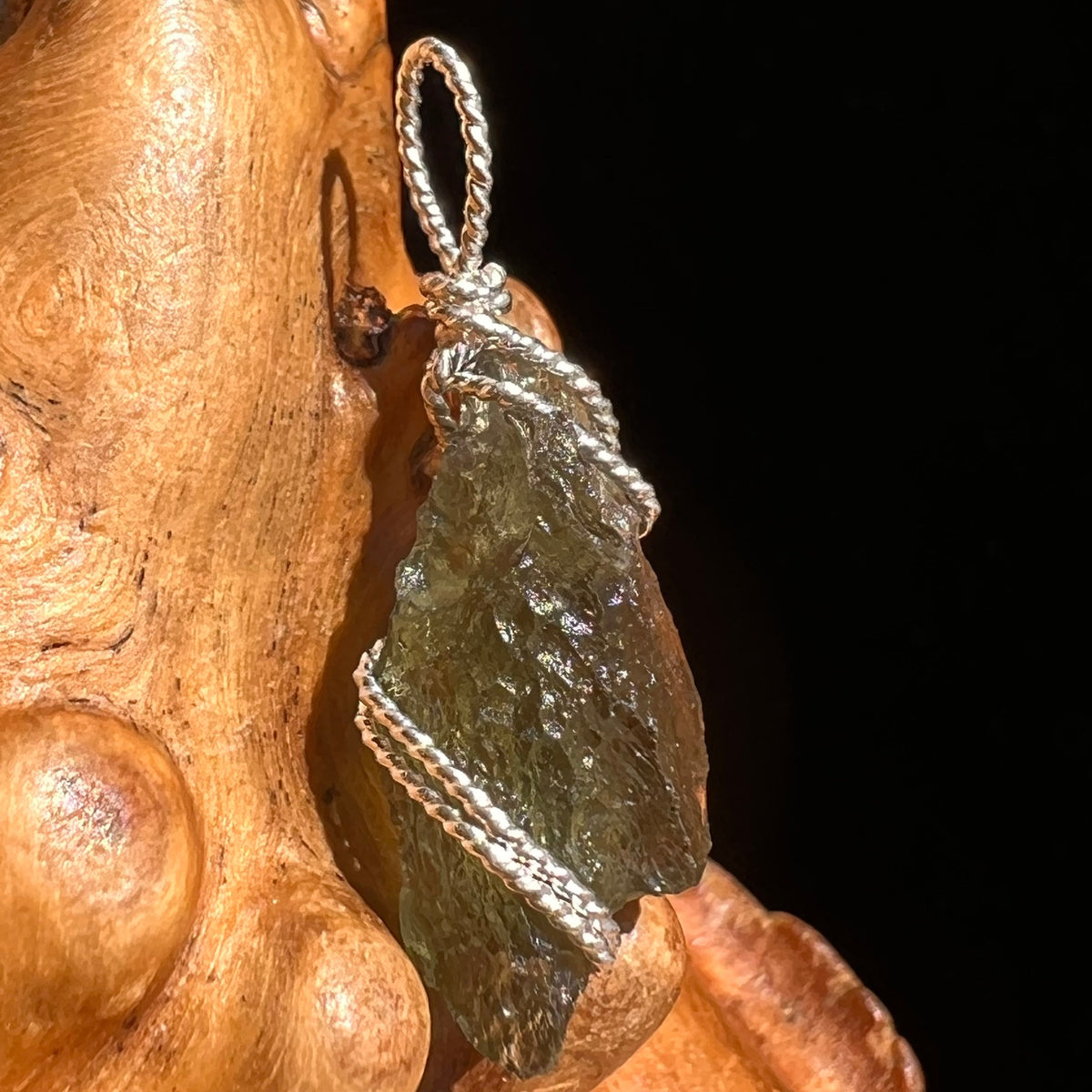 Moldavite Wire Wrapped Pendant Sterling Silver #5290-Moldavite Life