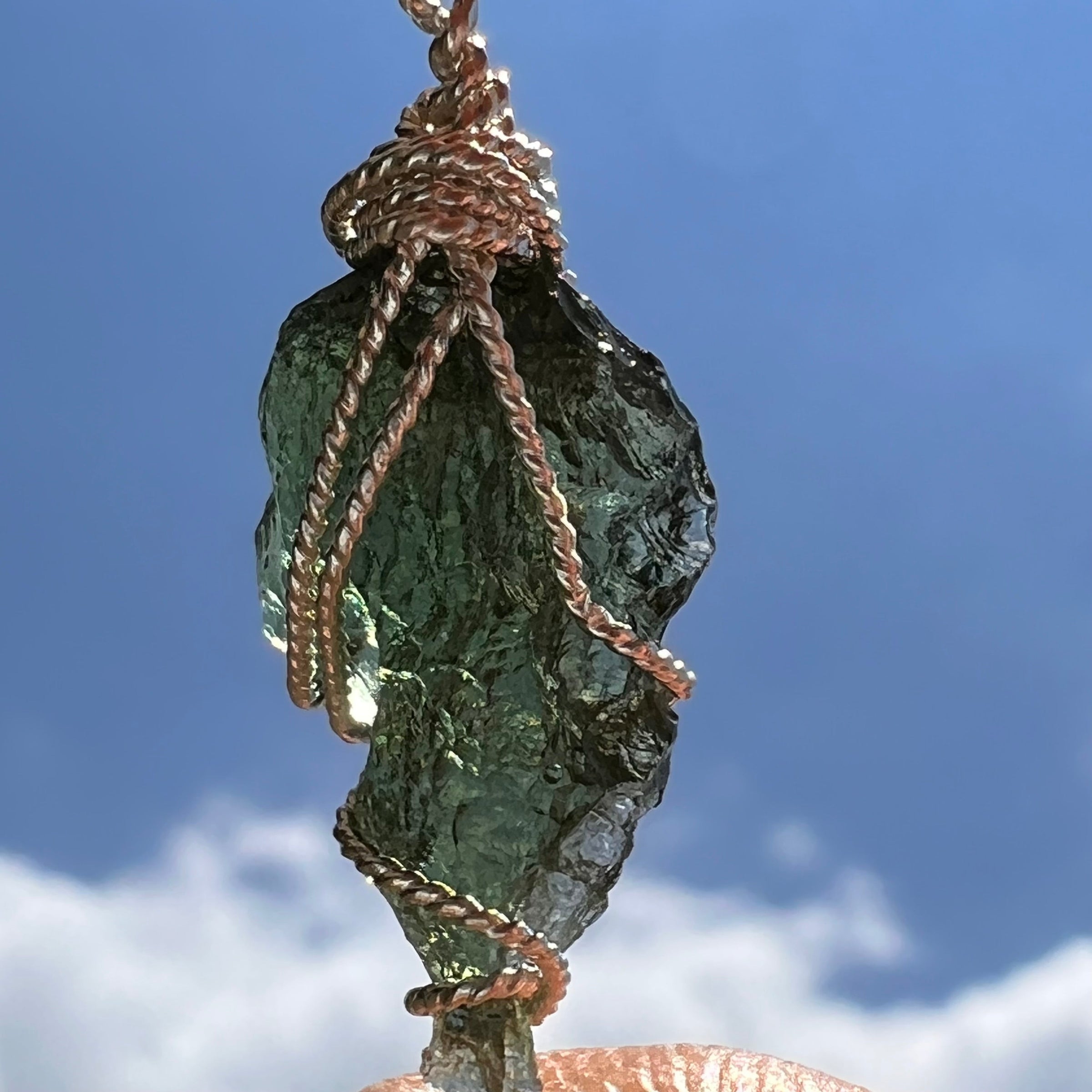 Moldavite Wire Wrapped Pendant Sterling Silver #5292-Moldavite Life