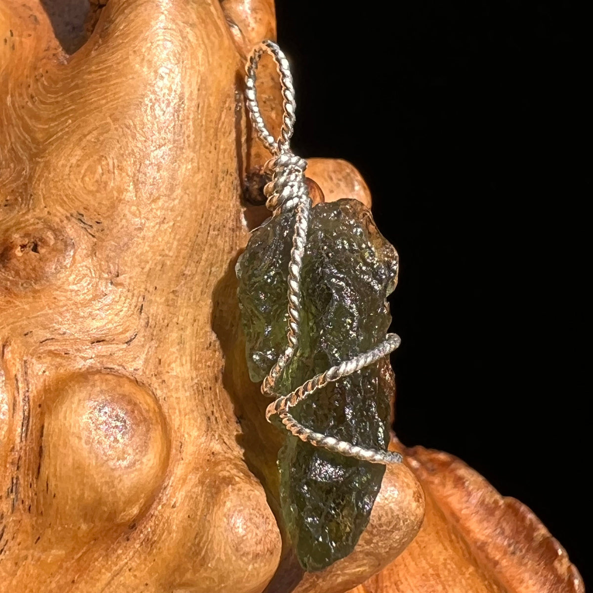 Moldavite Wire Wrapped Pendant Sterling Silver #5293-Moldavite Life