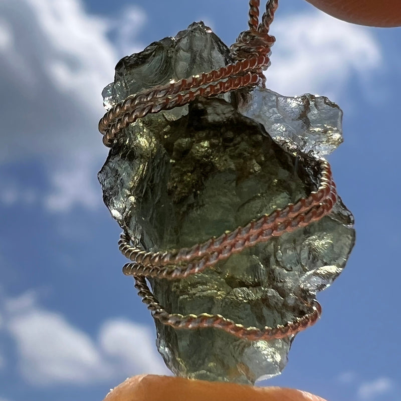 Moldavite Wire Wrapped Pendant Sterling Silver #5295-Moldavite Life