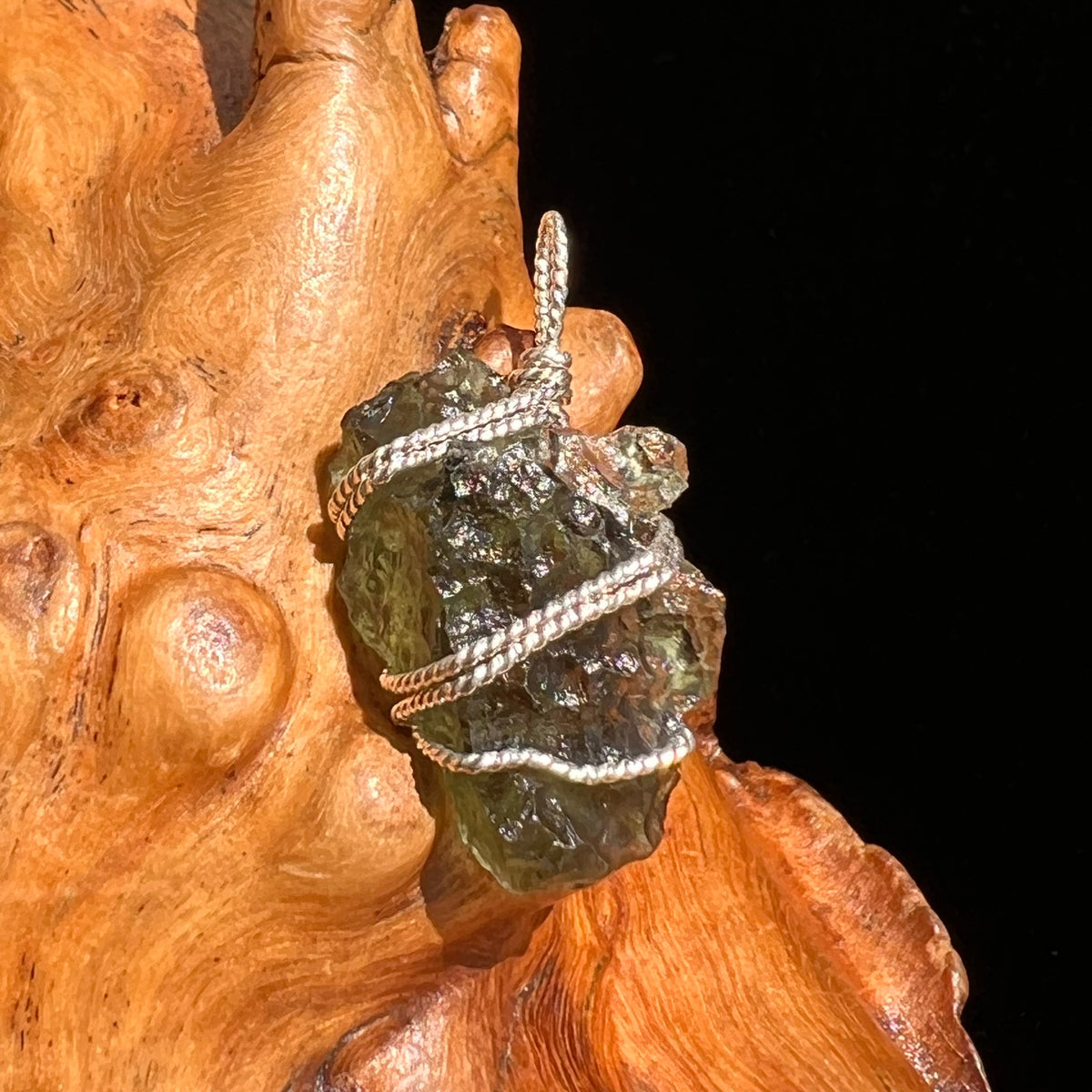 Moldavite Wire Wrapped Pendant Sterling Silver #5295-Moldavite Life