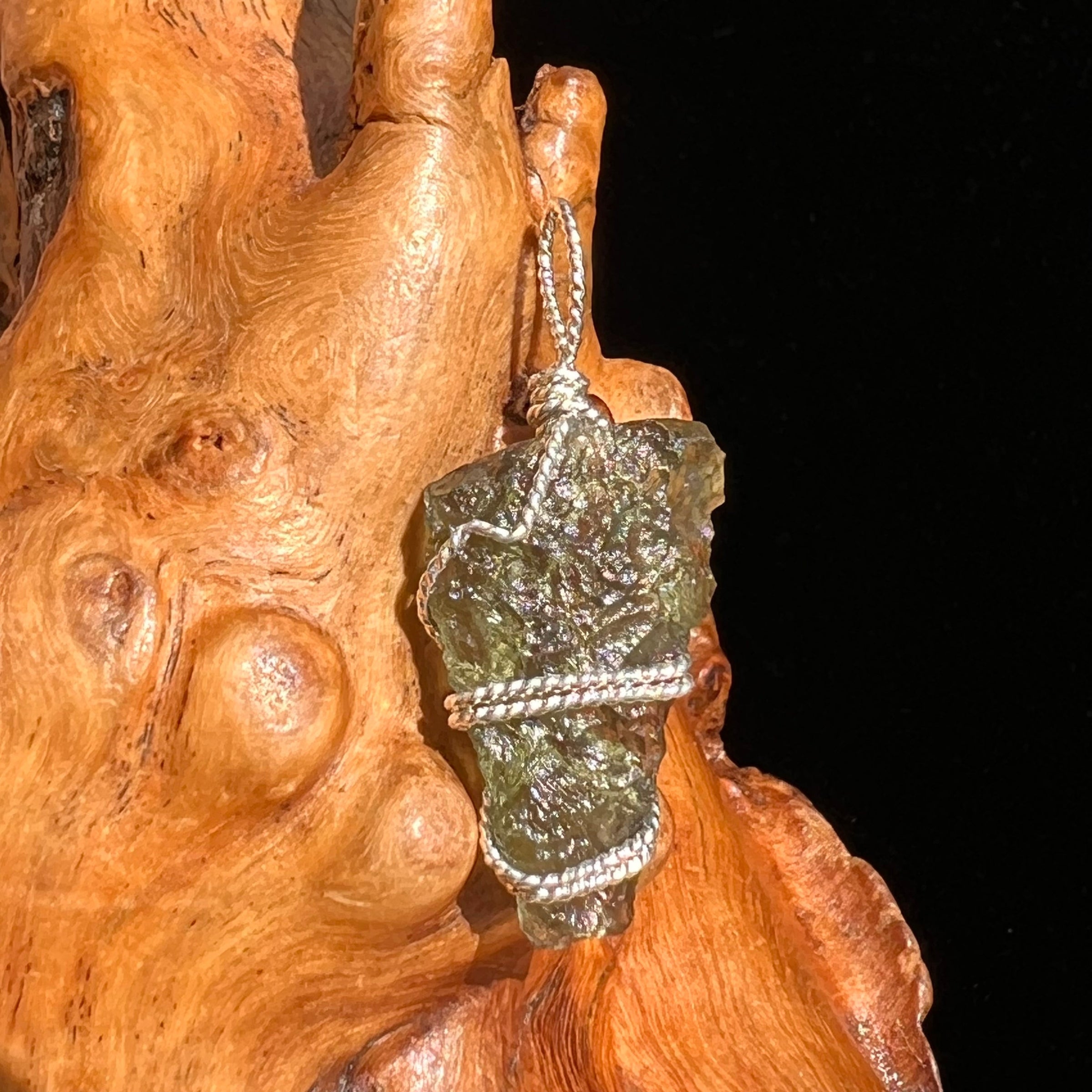 Moldavite Wire Wrapped Pendant Sterling Silver #5296-Moldavite Life