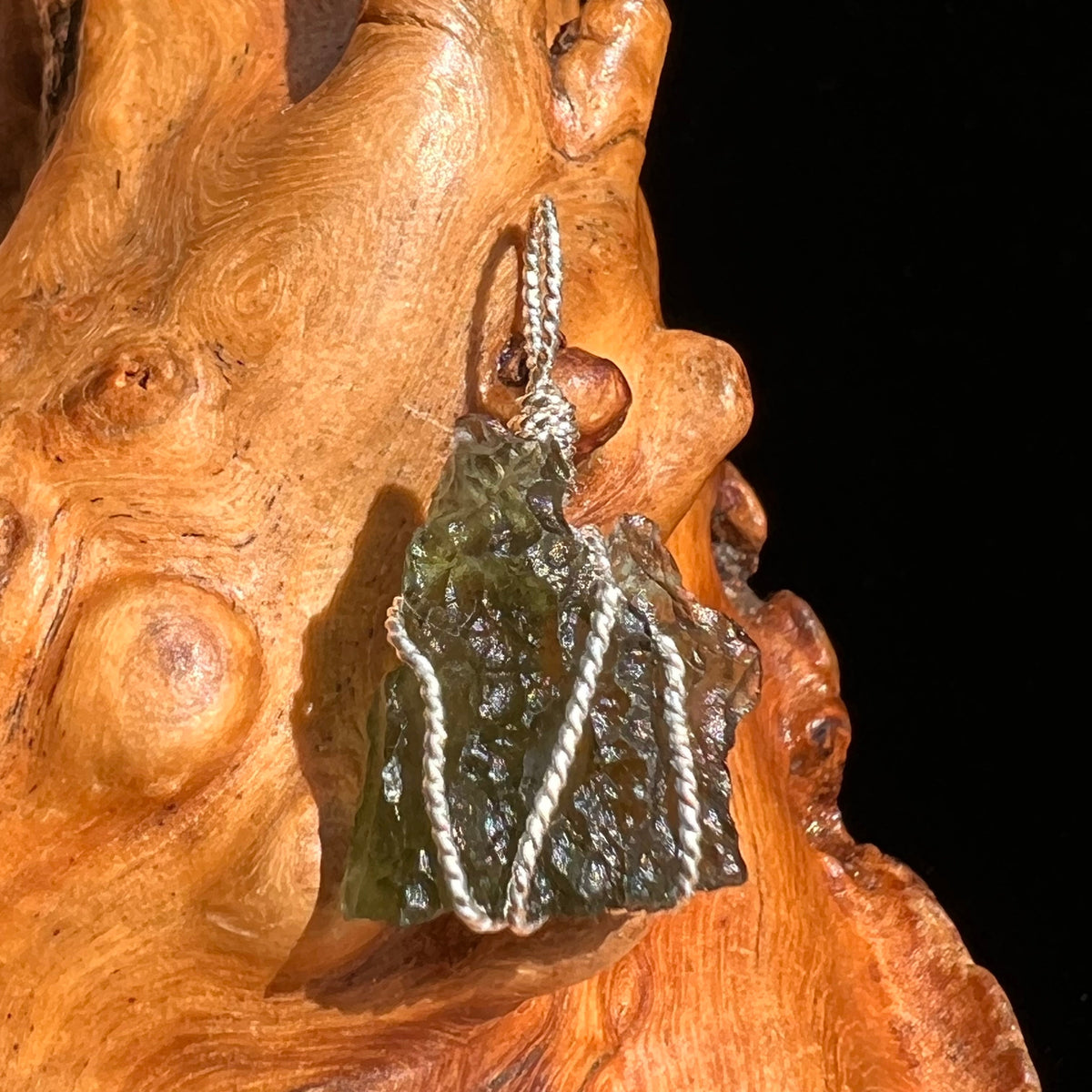 Moldavite Wire Wrapped Pendant Sterling Silver #5297-Moldavite Life