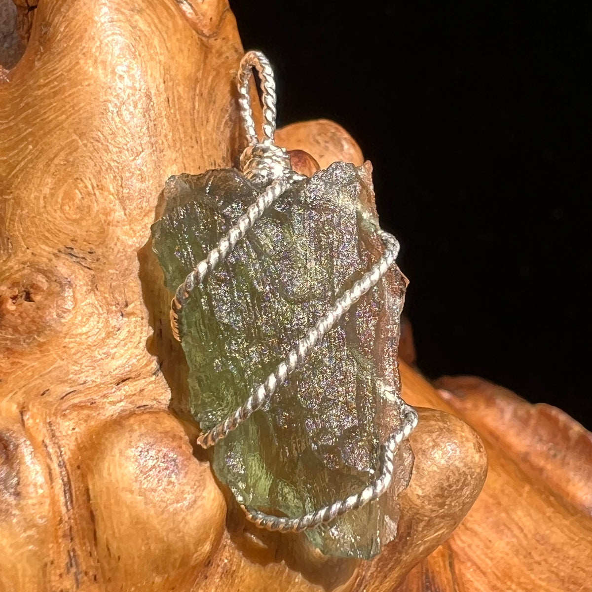 Moldavite Wire Wrapped Pendant Sterling Silver #5299-Moldavite Life
