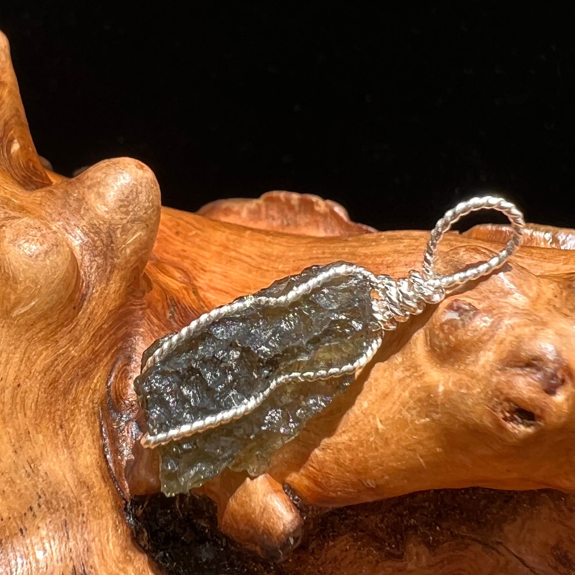 Moldavite Wire Wrapped Pendant Sterling Silver #5300-Moldavite Life