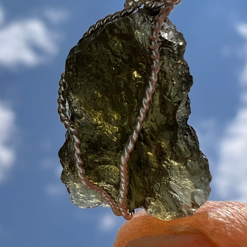 Moldavite Wire Wrapped Pendant Sterling Silver #5301-Moldavite Life