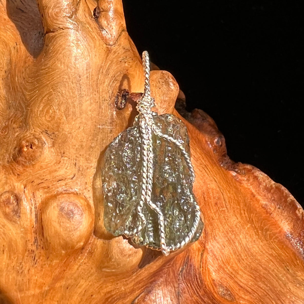Moldavite Wire Wrapped Pendant Sterling Silver #5303-Moldavite Life
