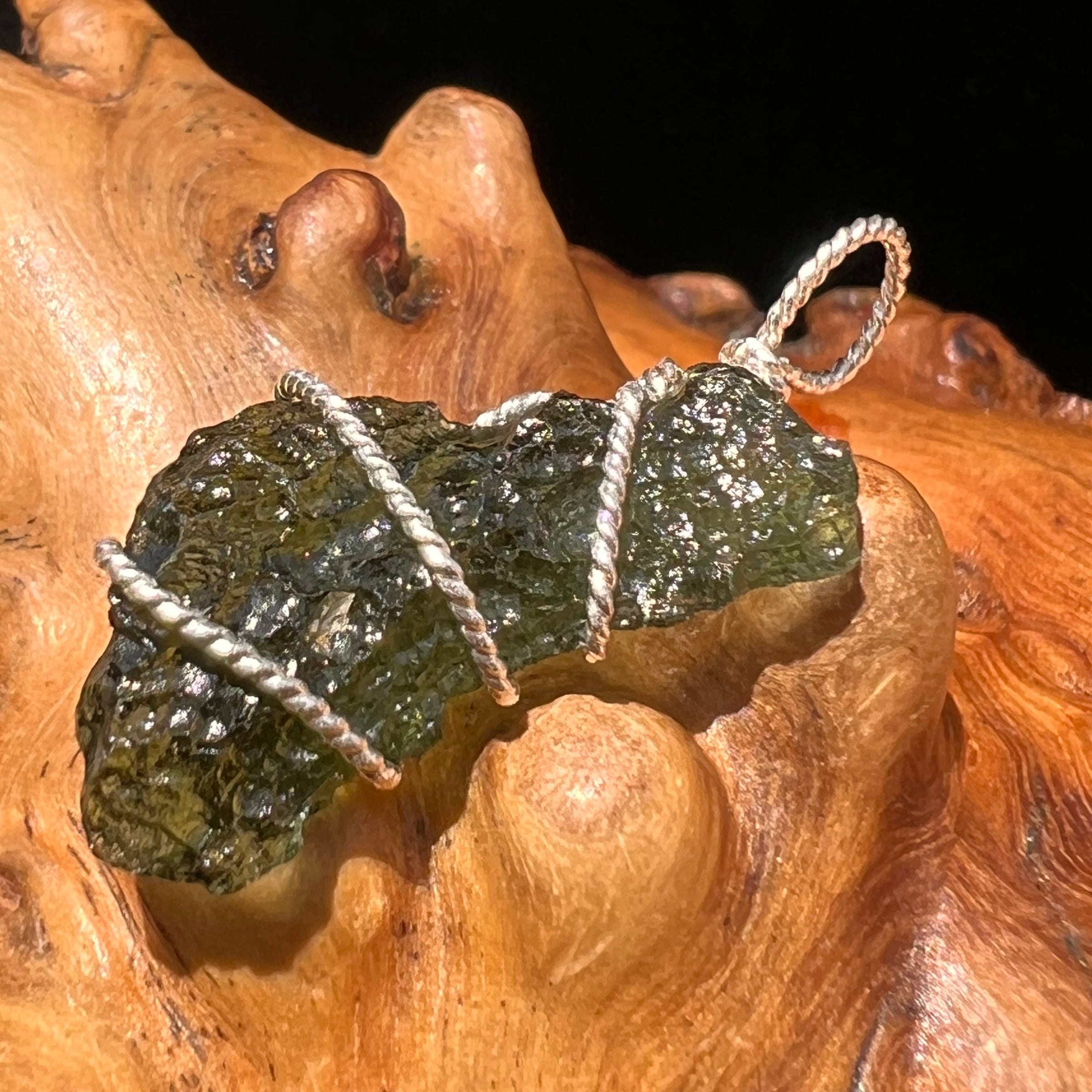Moldavite Wire Wrapped Pendant Sterling Silver #5307-Moldavite Life