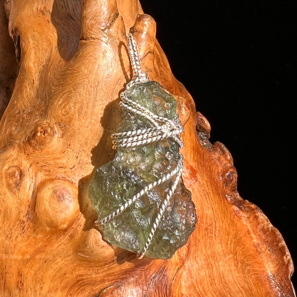 Moldavite Wire Wrapped Pendant Sterling Silver #5308-Moldavite Life